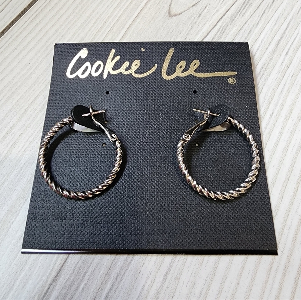 Cookie Lee Twisted Silver Hoop Earrings #25910 NWT